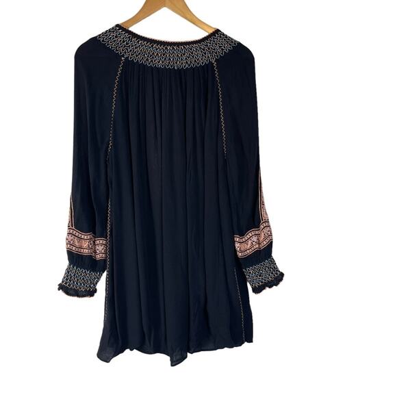 Free People Wind Willow Embroidered Navy Long Sleeve Mini Peasant Dress XS - Picture 7 of 12